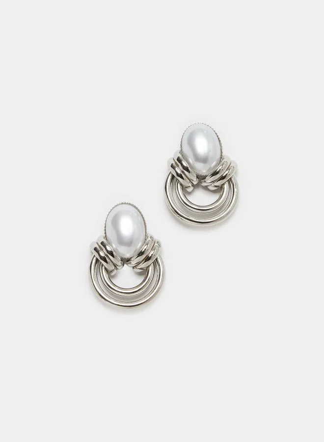 Styli  Silver Pearl Stud Earrings for Women | Best Price UAE